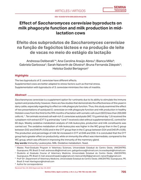 (PDF) Effect of Saccharomyces cerevisiae byproducts on milk phagocyte function and milk ...