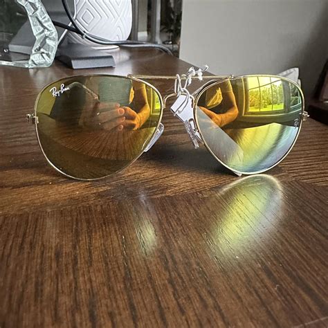 Aviator-style sunglasses Gold Frame Gold Lens No... - Depop