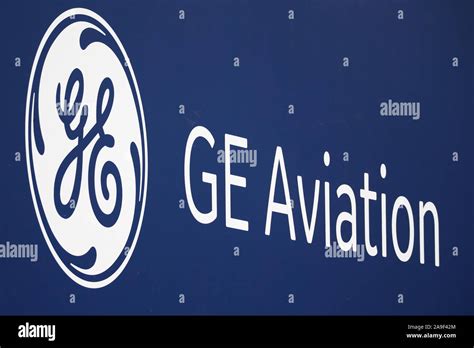 GE Aviation Logo at their pavilion at the Farnborough International ...