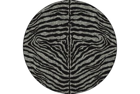 8' Round Rug | Plush Shag Faux Fur Zebra Print Black | Living Spaces