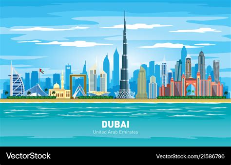 Dubai uae city skyline color silhouette Royalty Free Vector