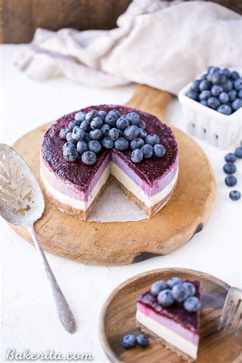 No-Bake Layered Blueberry Cheesecake (Gluten Free, Paleo + Vegan) - Bakerita