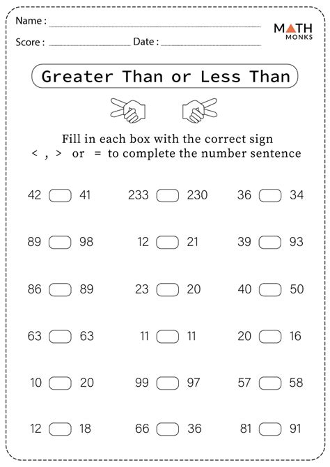 Greater than Less than Worksheets - Math Monks