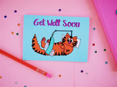 Funny cute cat get well soon card | Etsy