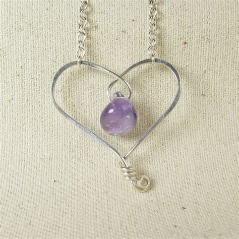 Purple Heart Necklace Purple Necklace Purple Lampwork by wearever