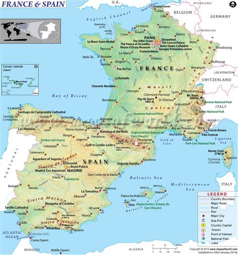 Map of France and Spain with Major Cities and Roads