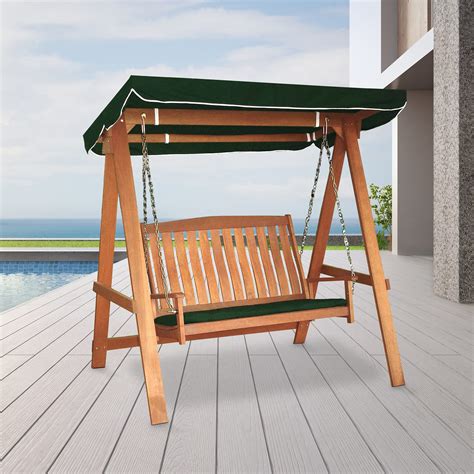 Tropicana 6ft 2 Seat Wooden Garden Swing Chair Seat With Canopy & Cushions, Outdoor Swinging ...