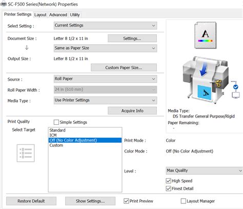 Epson F570 Printer settings from Graphic Software’s (PC & Mac) : Advanced Support Portal