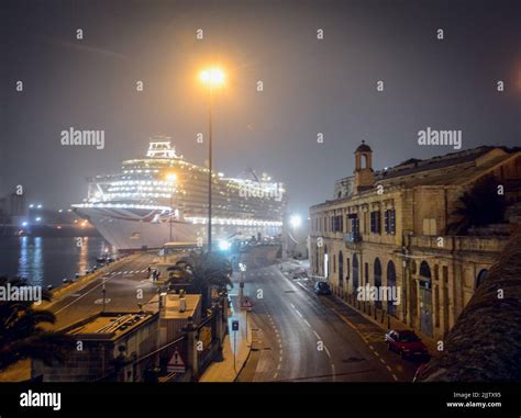 A luxurious Azura cruise ship (P&O) at the Port of Valletta at night, Malta Stock Photo - Alamy