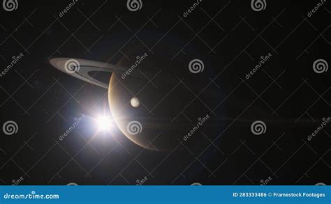 Illustration Cinematic 3D Animation of Saturn and Its Moon Stock Photo ...