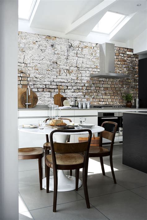 Aged brick wall wallpaper in the kitchen combines two hot design trends! | 5 Hot Home Design ...