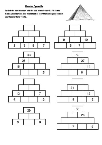 Number Pyramids - Puzzles Year 3/4 by dave_orritt | Teaching Resources