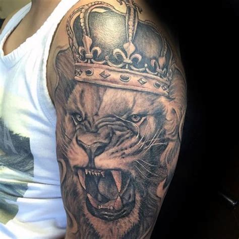 50 Lion With Crown Tattoo Designs For Men - Royal Ink Ideas