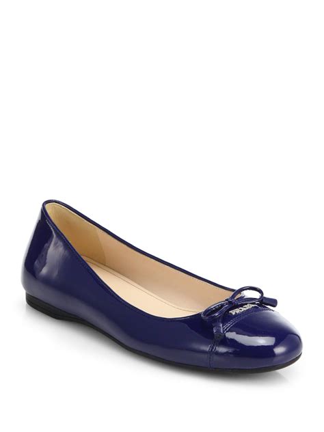 Lyst - Prada Patent Leather Bow Ballet Flats in Blue