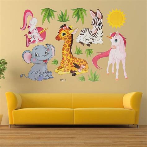 Cartoon Animal Elephant Giraffes Grass Bedroom Removable Wall Sticker Home Decor | Pegatinas ...