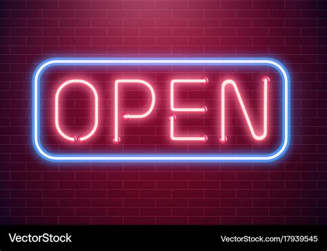 Bar open light neon sign night store red glowing Vector Image