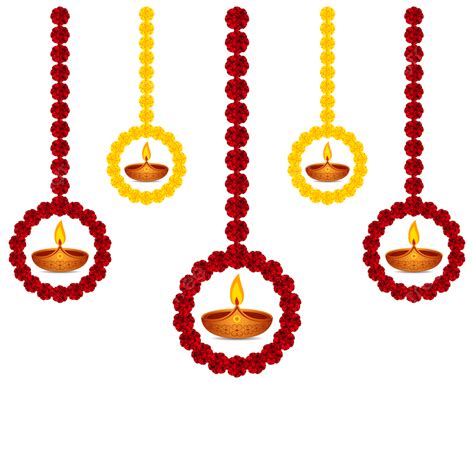 Happy Diwali Decorative Flowers Hanging With Diya Vector Design, Diwali ...