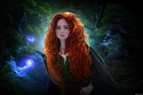 redhead, fantasy girl, long hair, fantasy art, Brave, Disney, Princess Merida HD Wallpaper