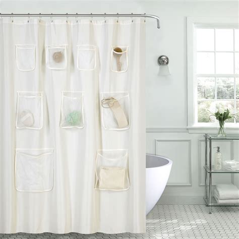 GoodGram Fabric Shower Curtain Liners With Mesh Pockets - Beige - Walmart.com