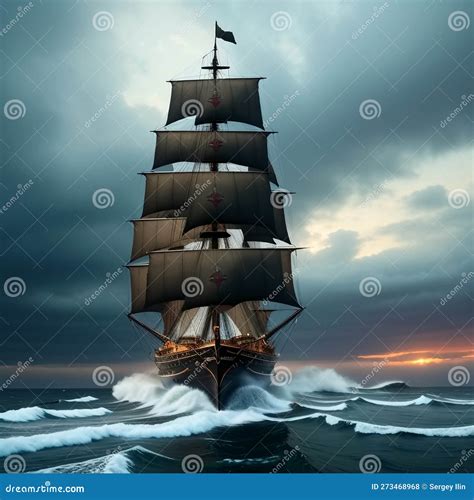 Huge Pirate Ship Sails On Sea. Generative Ai Royalty-Free Stock Photo | CartoonDealer.com #272278779