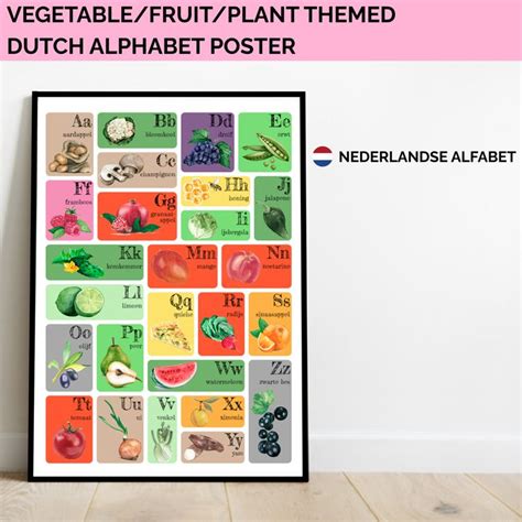 Alphabet Poster in Dutch - Veggies/Fruits/Plants Themed Poster - Nederlandse alfabet poster voor ...