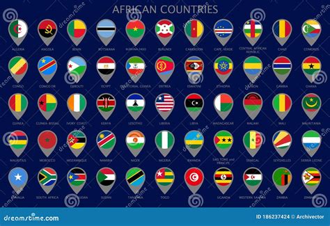 Map Pointers with All National Flags of the African Countries Stock Vector - Illustration of ...