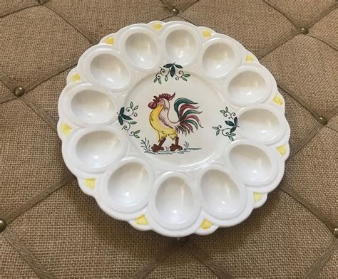 Vintage Hand Painted Ceramic Rooster Deviled Egg Plate/ Tray | Etsy | Hand painted ceramics ...