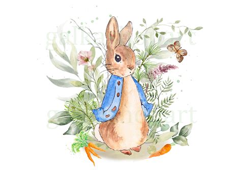 Clipart Peter Rabbit Transparent PNG File Greenery and - Etsy