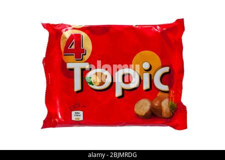 Topic chocolate bar on white background with open cut up bar by the side Stock Photo - Alamy