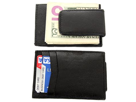 Men's Leather Slim Design Magnetic Money Clip 3 Credit Card Holder in Black 4 x 2.75 inches #AW ...