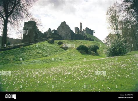 The ruins of Okehampton Castle, Devon, England. Date: 2000 Stock Photo - Alamy