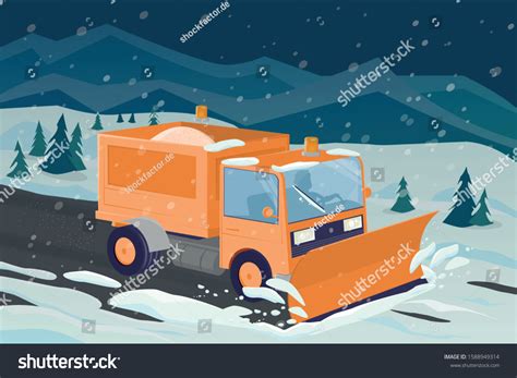 Cartoon Illustration Snow Plow Clearing Street Stock Vector (Royalty ...