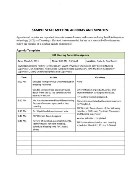 Weekly Staff Meeting Agenda Template