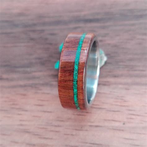 Wood Wedding Band, Mens Wood Wedding Band, Unique Wedding Ring, Chechen Wood, Malachite Stone ...