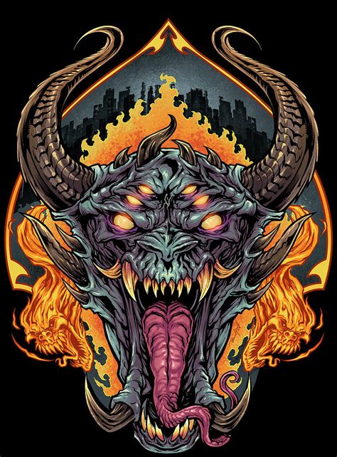 Demon Face And Fire Skulls Digital Art by Flyland Designs - Pixels