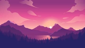 Premium Vector | Pink mountains landscape background sunset mountains