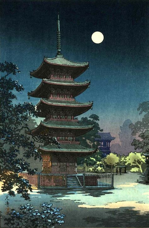 Japanese Art Kinryuzan Pagoda Temple Night Moonlight | Etsy