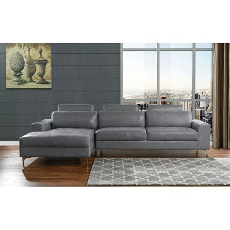 Modern Large Leather Sectional Sofa, L-Shape Couch with Extra Wide Chaise Lounge (Light Grey ...