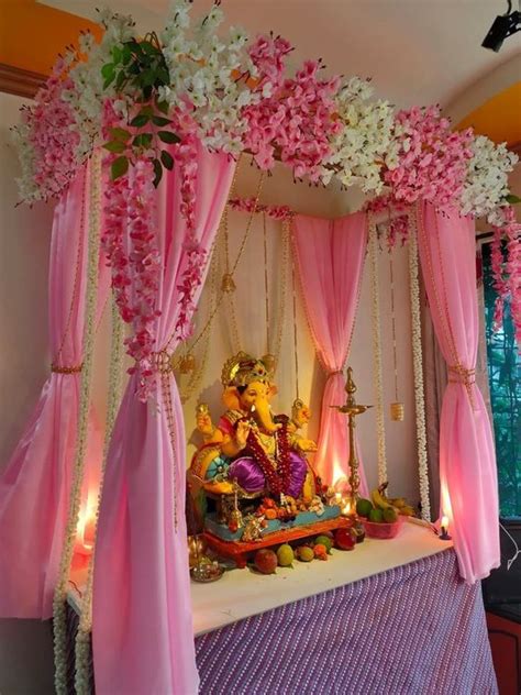 Artificial flower decoration ideas for Ganpati at home - Willow Manor