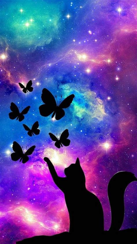 cat-silhouette-playing-with-butterflies-samsung-galaxy-wallpaper-colorful-galaxy-in-the ...