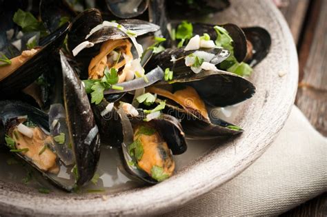 Moules Marinieres - Mussels Cooked With White Wine Sauce Stock Image - Image of normandy ...