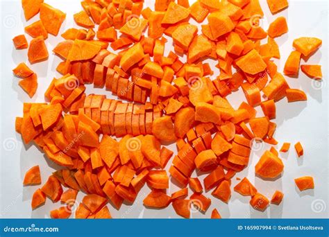 Chopped and Chopped Carrots. Fresh Diced Carrots on a White Background ...