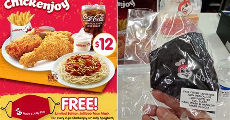 Jollibee S'pore giving free reusable mask with every purchase of S$12 2pc chicken & spaghetti ...