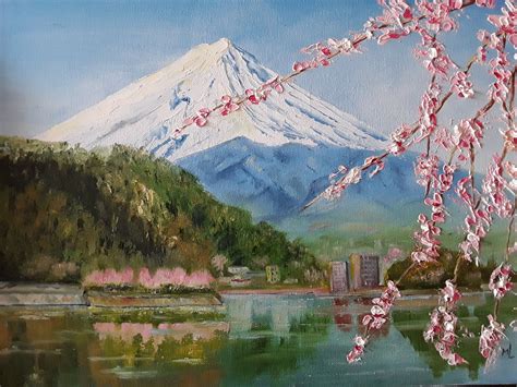 Fuijan Mountain Painting Snowy Mountains Home Lake Sakura - Etsy ...