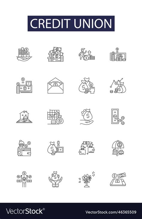 Credit union line icons and signs Royalty Free Vector Image