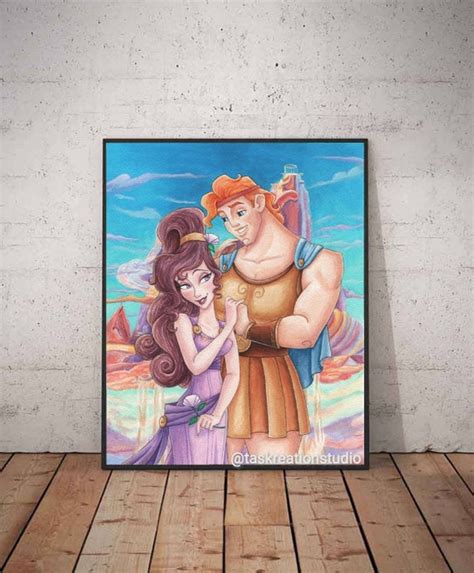 Disney Hercules and Megara Mount Olympus Watercolour Fine Art - Etsy UK