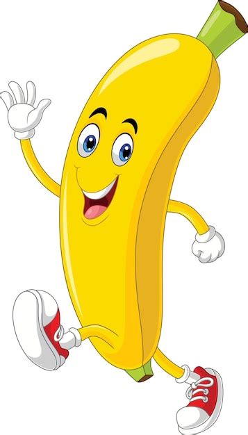 Premium Vector | Cartoon banana running and waving hand