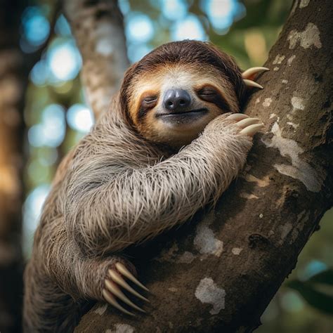 Premium Photo | Sloth sleeping on a tree feeling lazy