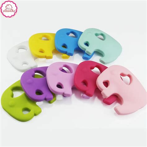 OUSSIRRO 10PCS happy silicone baby teether pacifier clip bib elephant teethers baby teething ...