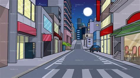 City Street At Night Background Cartoon Clipart Vector - FriendlyStock